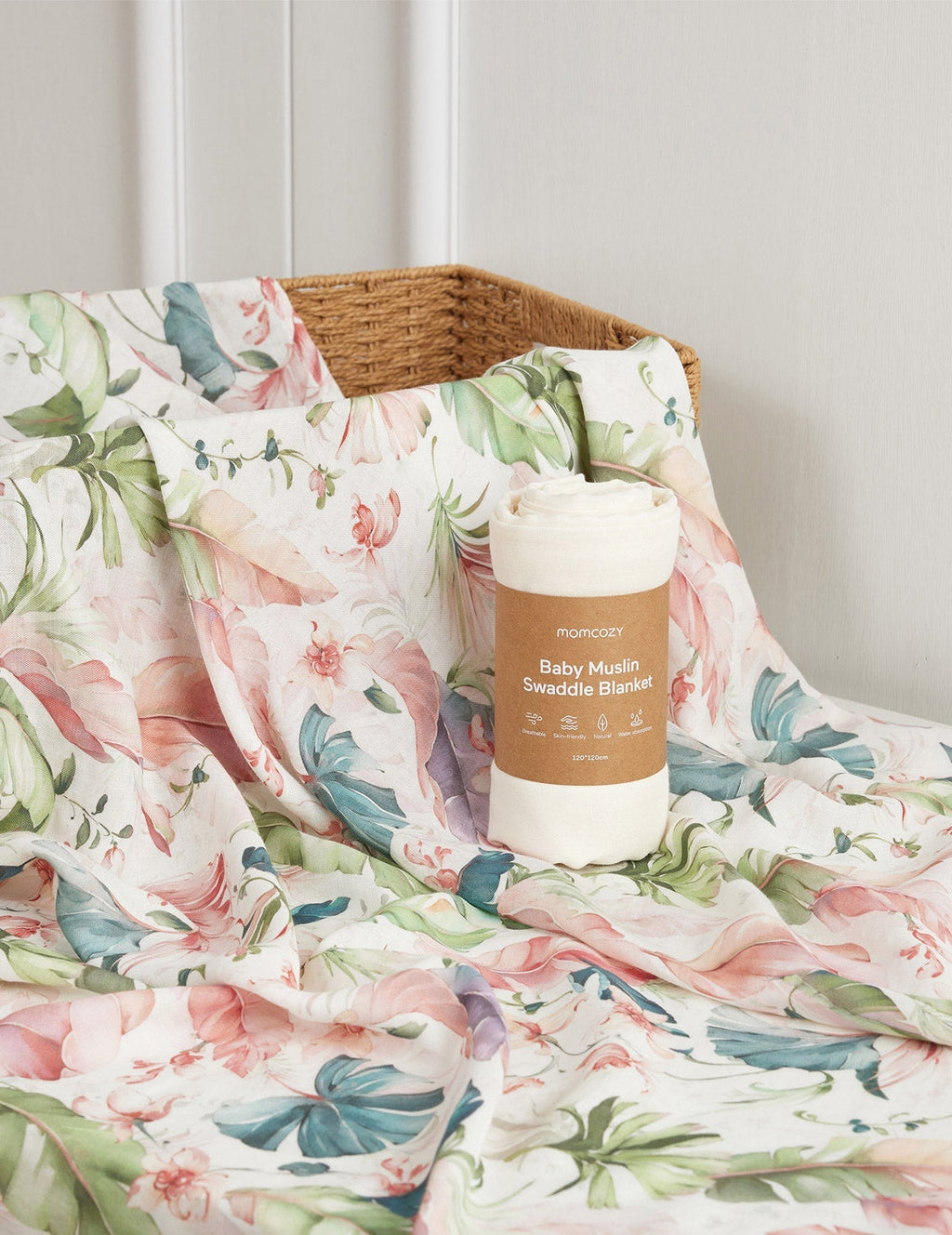 Momcozy Softness Swaddle Blankets - Flower Beige (2 Pack)