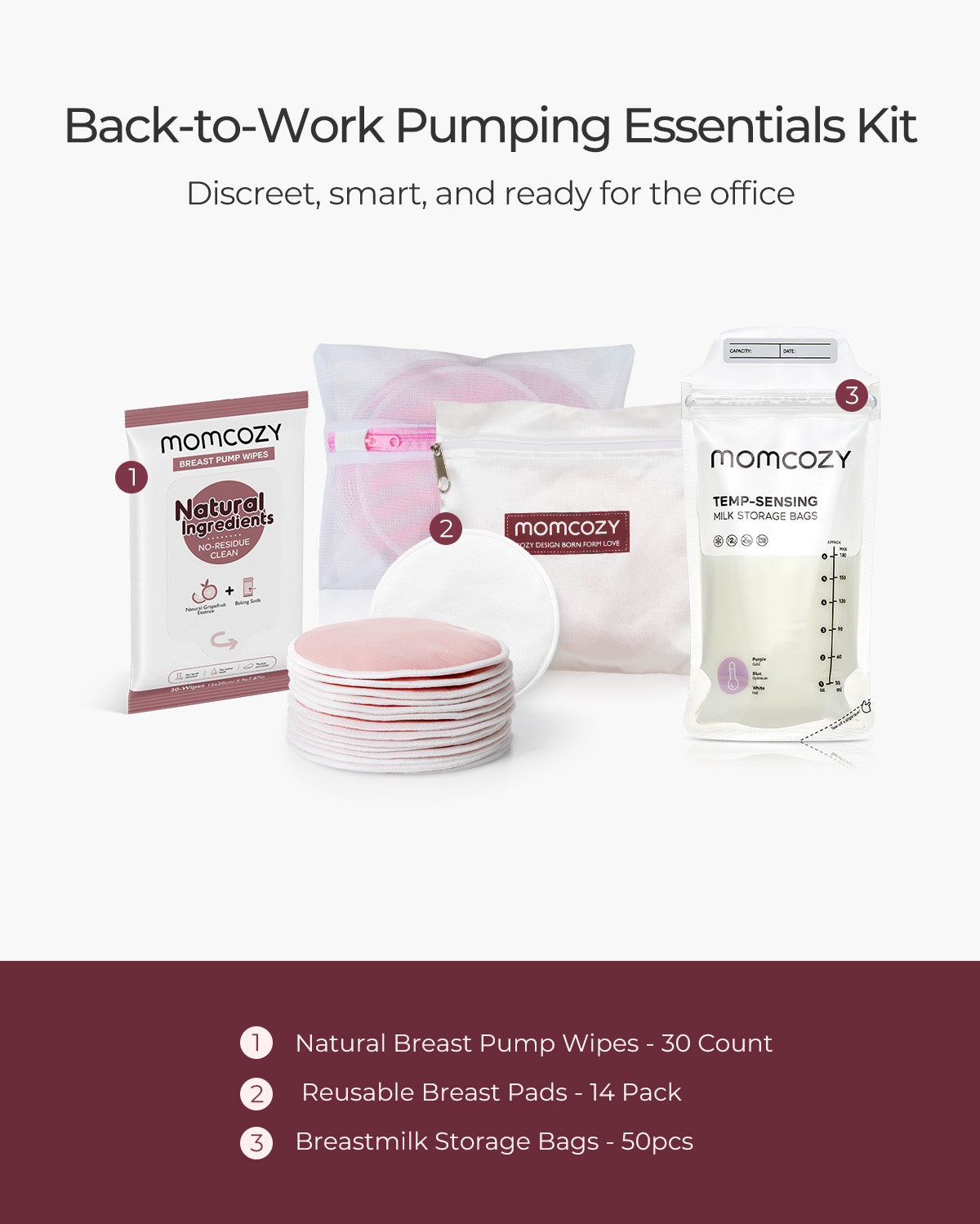 Pumping Essentials Bundle: Breast Pump Wipes, Reusable Breast Pads & Milk Storage Bags