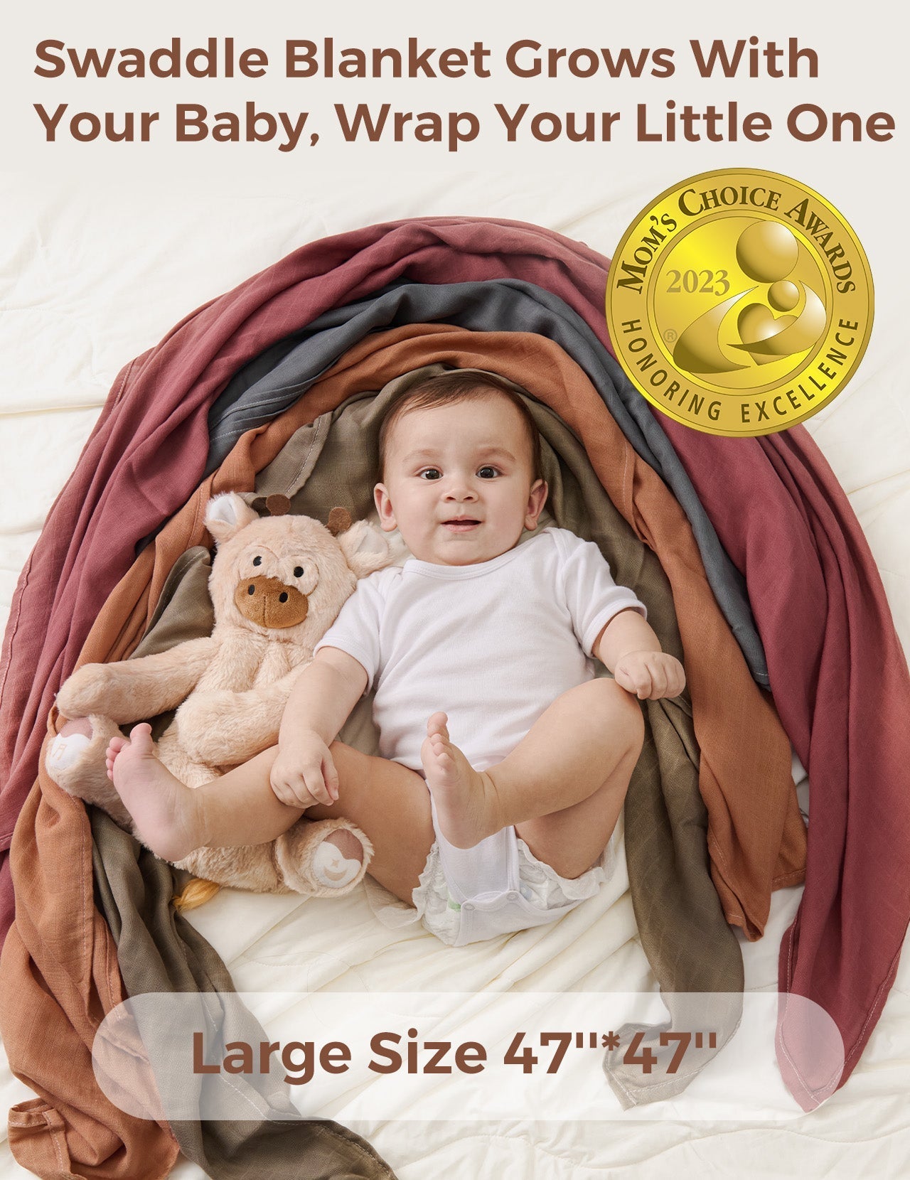 Momcozy Softness Swaddle Blankets - Brown (4 Pack)