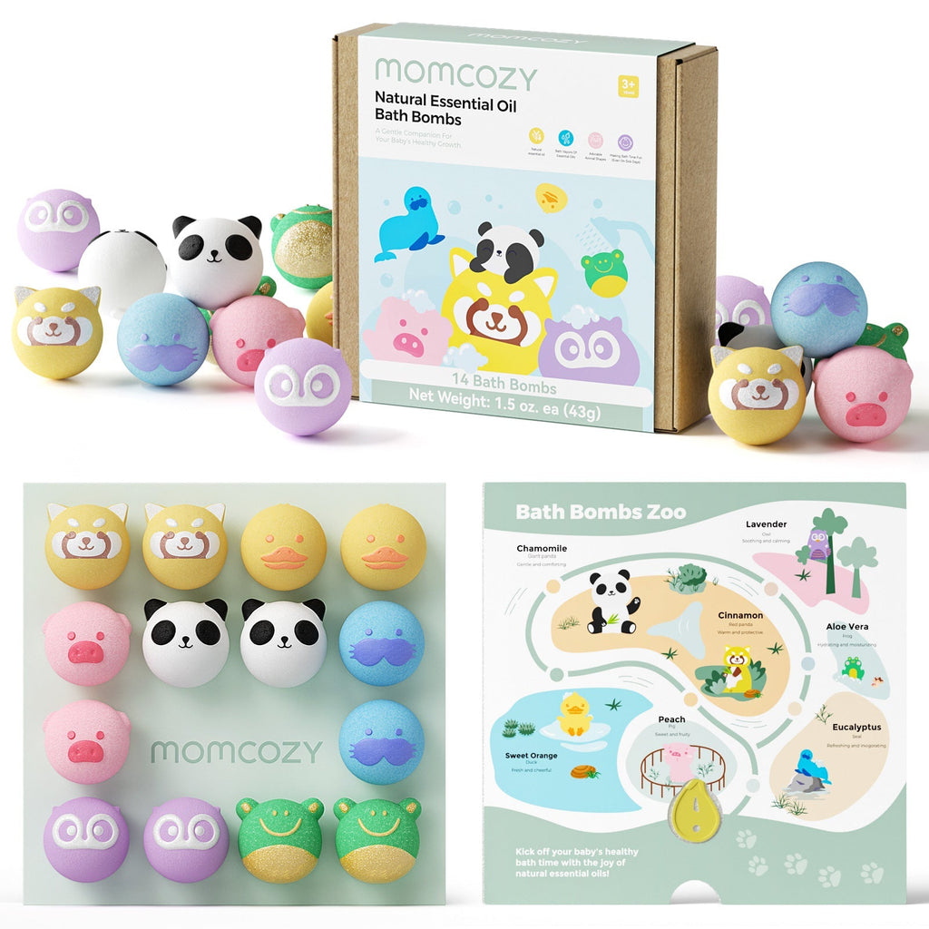 Momcozy Natural Essential Oil Bath Bombs with 7 Cute Animal Shapes(14 Pcs)