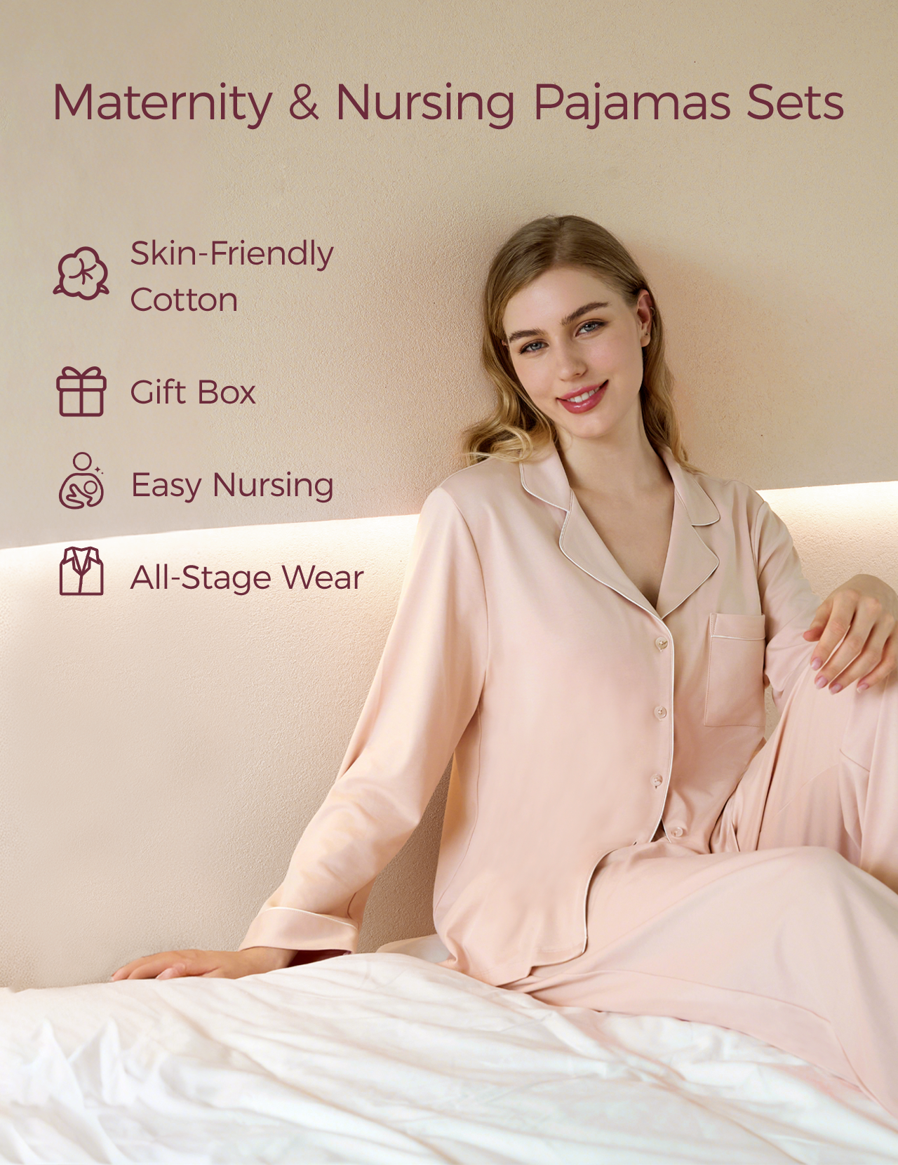 Postpartum Soft Cotton Nursing Pajama Set