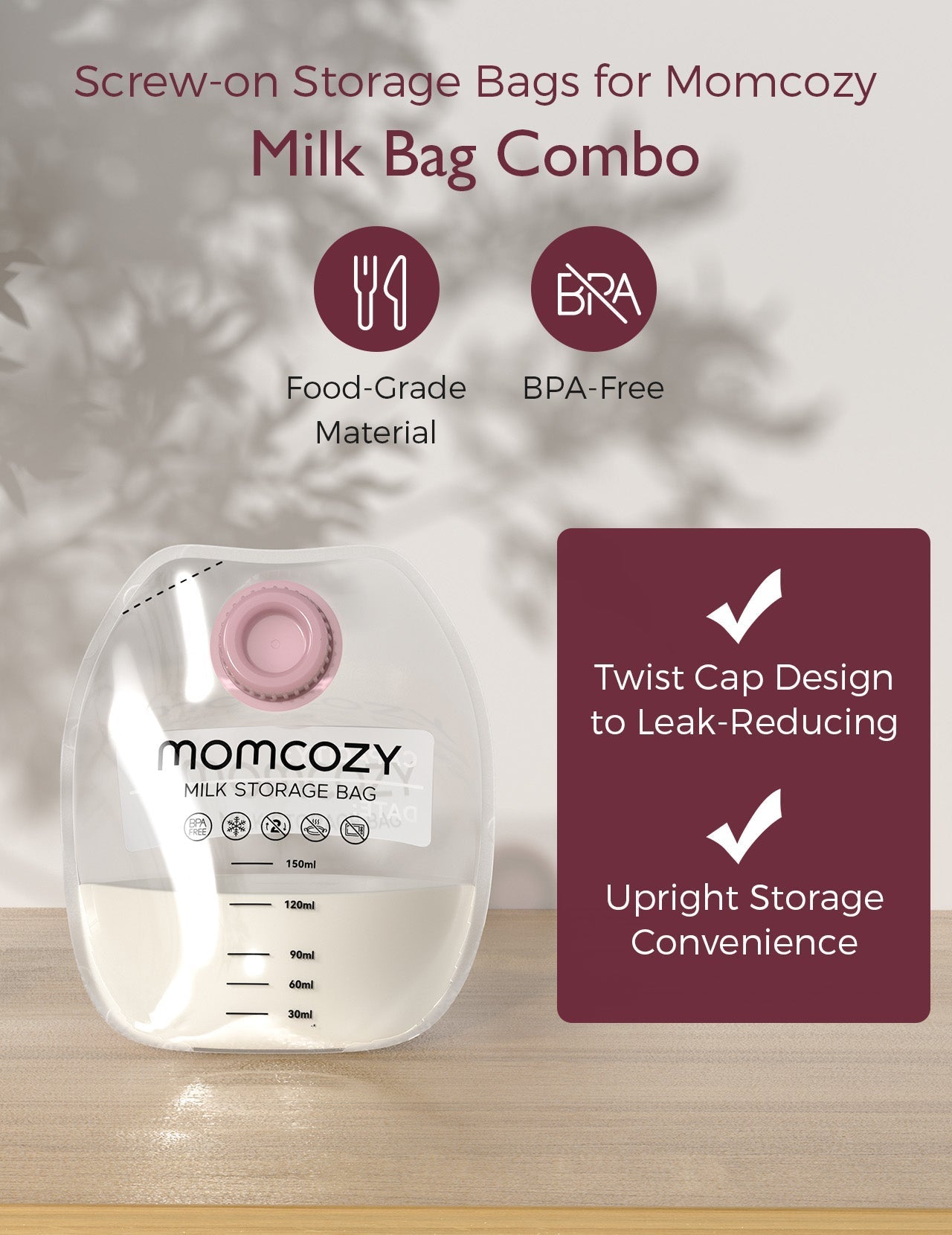 Momcozy Screw-on Breastmilk Storage Bags(48PCS)