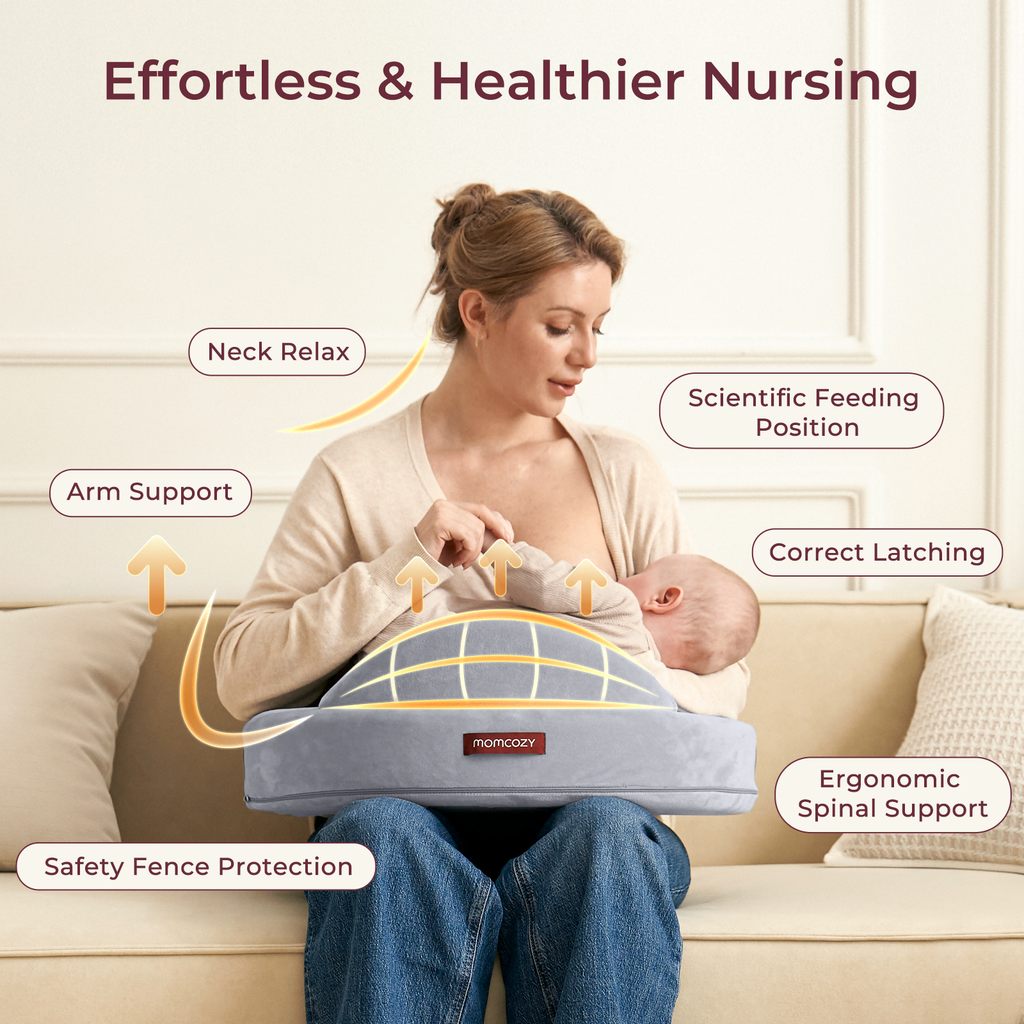 Momcozy MaxSupport Nursing Pillow for effortless and healthier nursing.