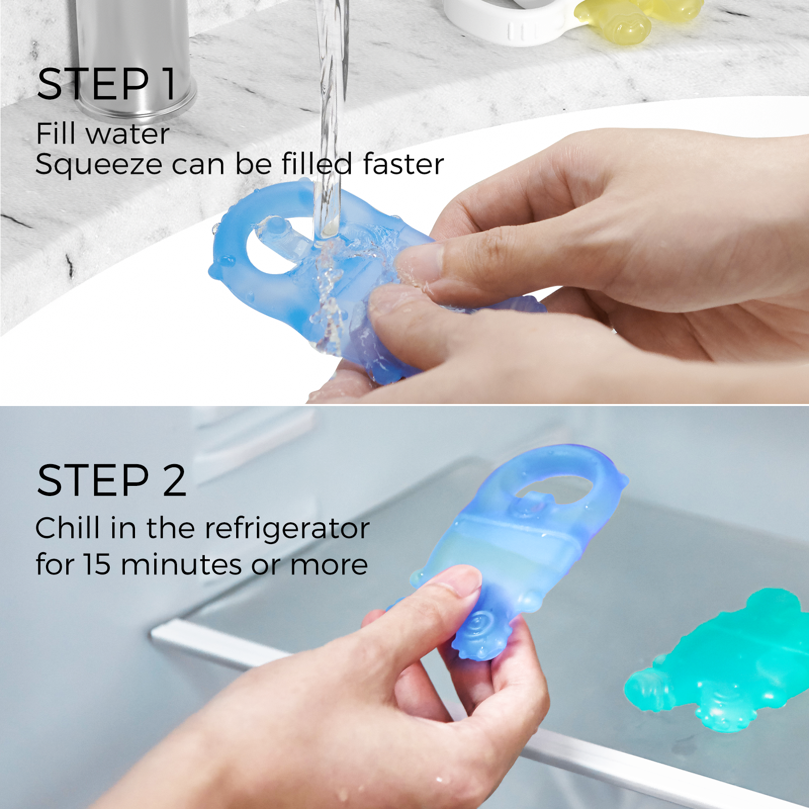 Momcozy Water Fillable Teether (Blue and Yellow 2 Pcs)