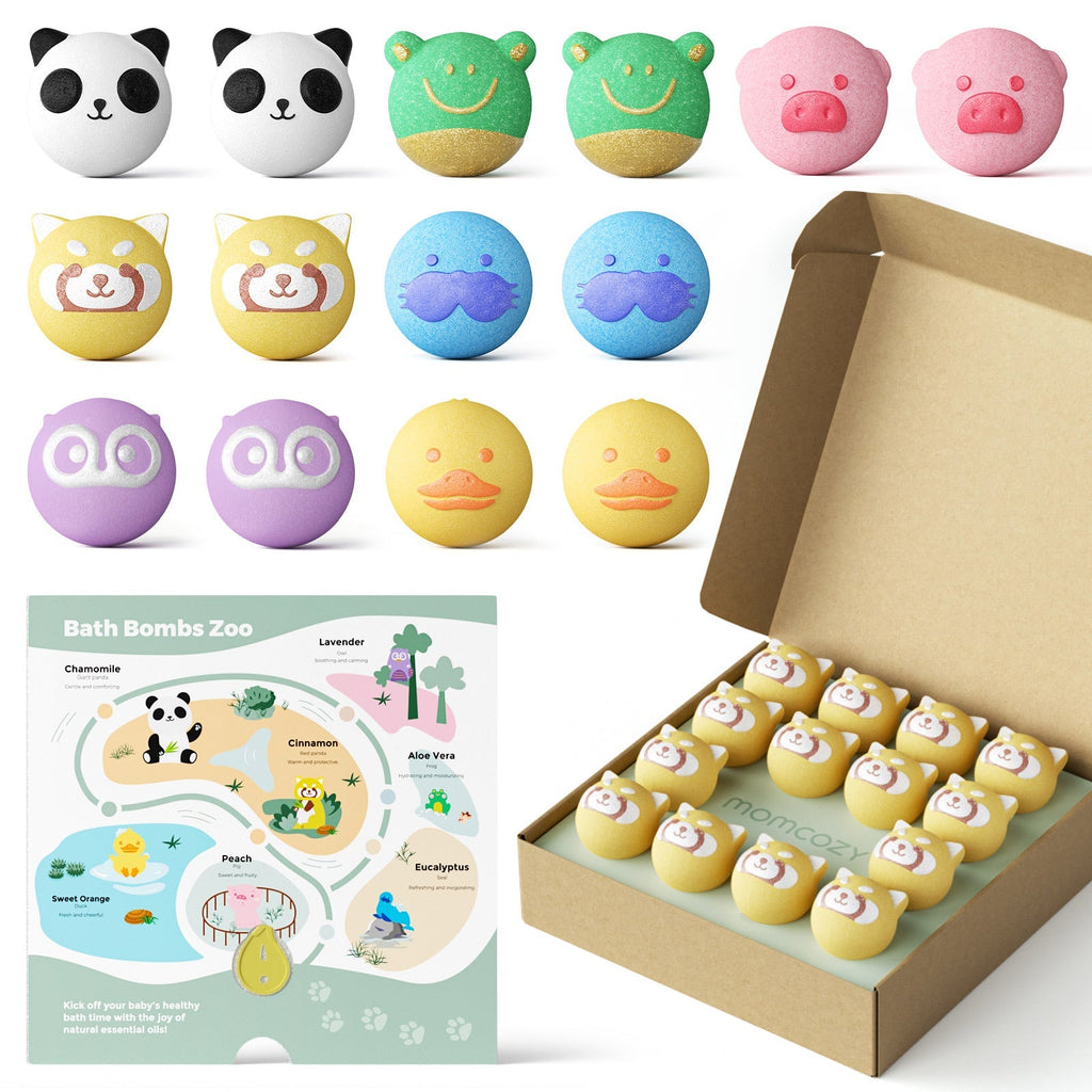 Momcozy Natural Essential Oil Bath Bombs with 7 Cute Animal Shapes(14 Pcs)