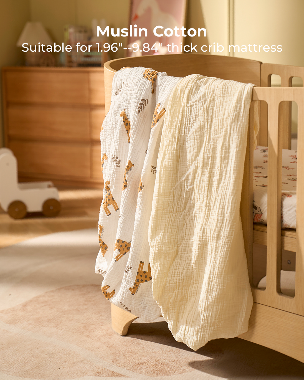 Momcozy Muslin Fitted Crib Sheets - 2 sizes - Bravery Giraffe