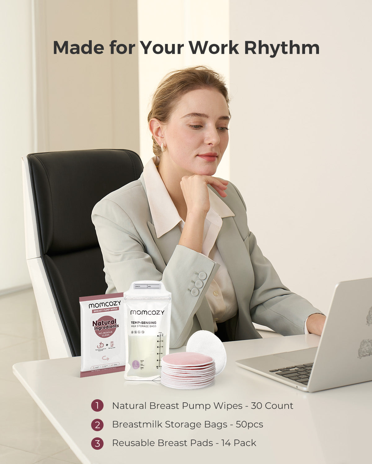 Pumping Essentials Bundle: Breast Pump Wipes, Reusable Breast Pads & Milk Storage Bags