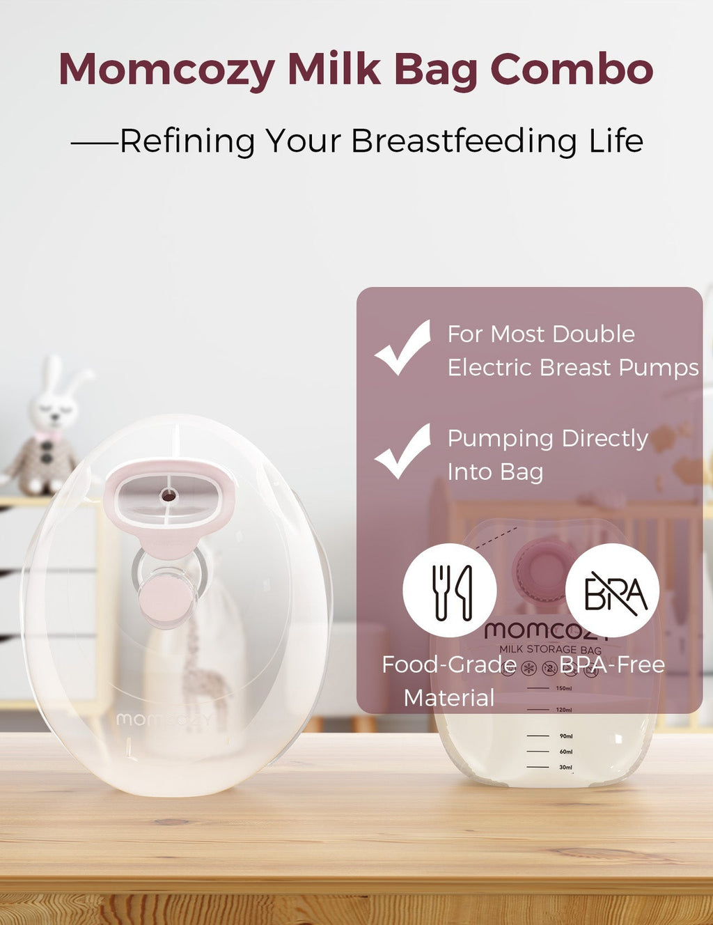 Momcozy Wearable Milk Collection Cups - for Momcozy V Series & Most Traditional Tube-Connected Electric Breast Pumps