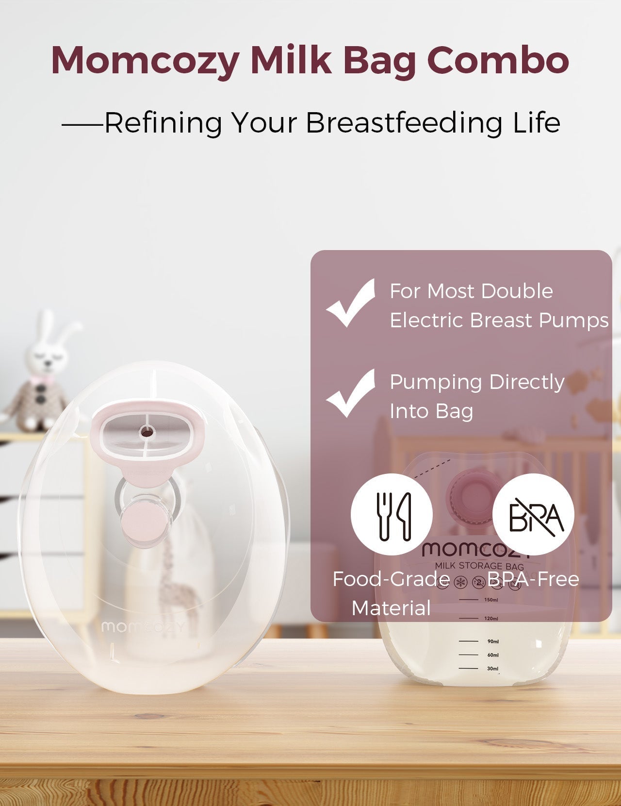 Momcozy Wearable Milk Collection Cups - for Momcozy V Series & Most Traditional Tube-Connected Electric Breast Pumps