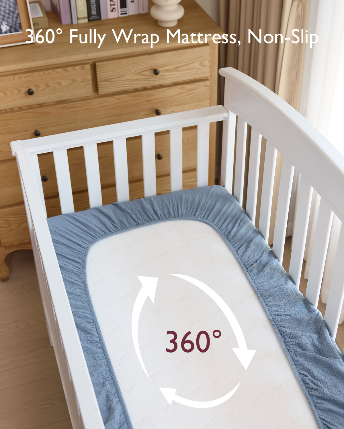 Momcozy Muslin Fitted Crib Sheets - 2 sizes - Blue White Star Moon