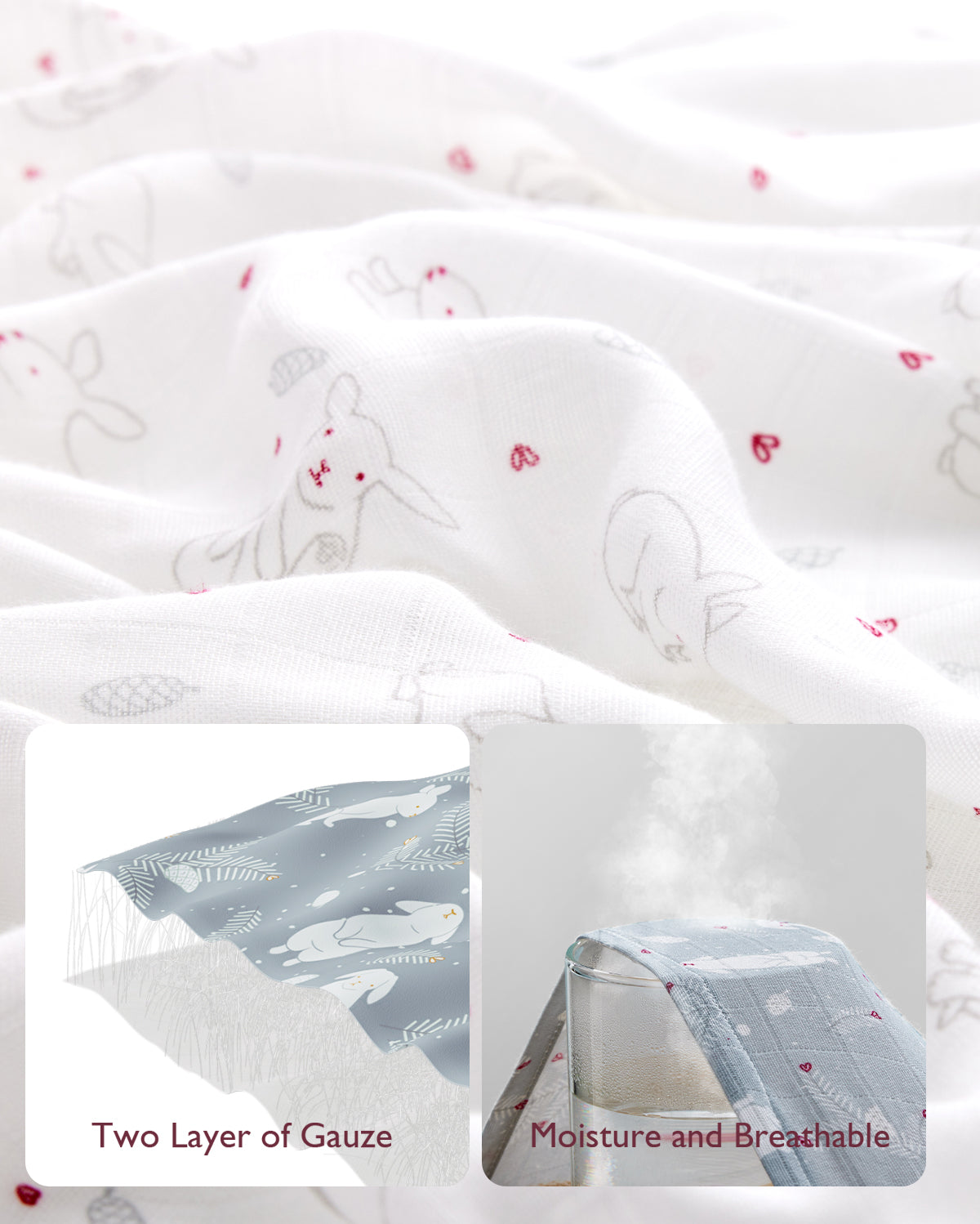 Momcozy Softness Swaddle Blankets - Lovely Rabbit (4 Pack)