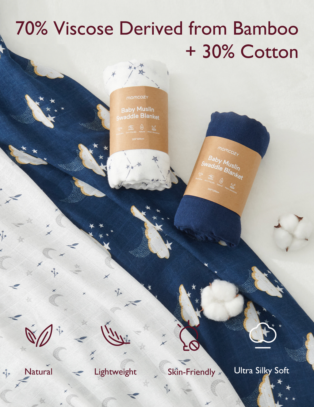 Momcozy Softness Swaddle Blankets - Midnight Star Clouds (4 Pack)