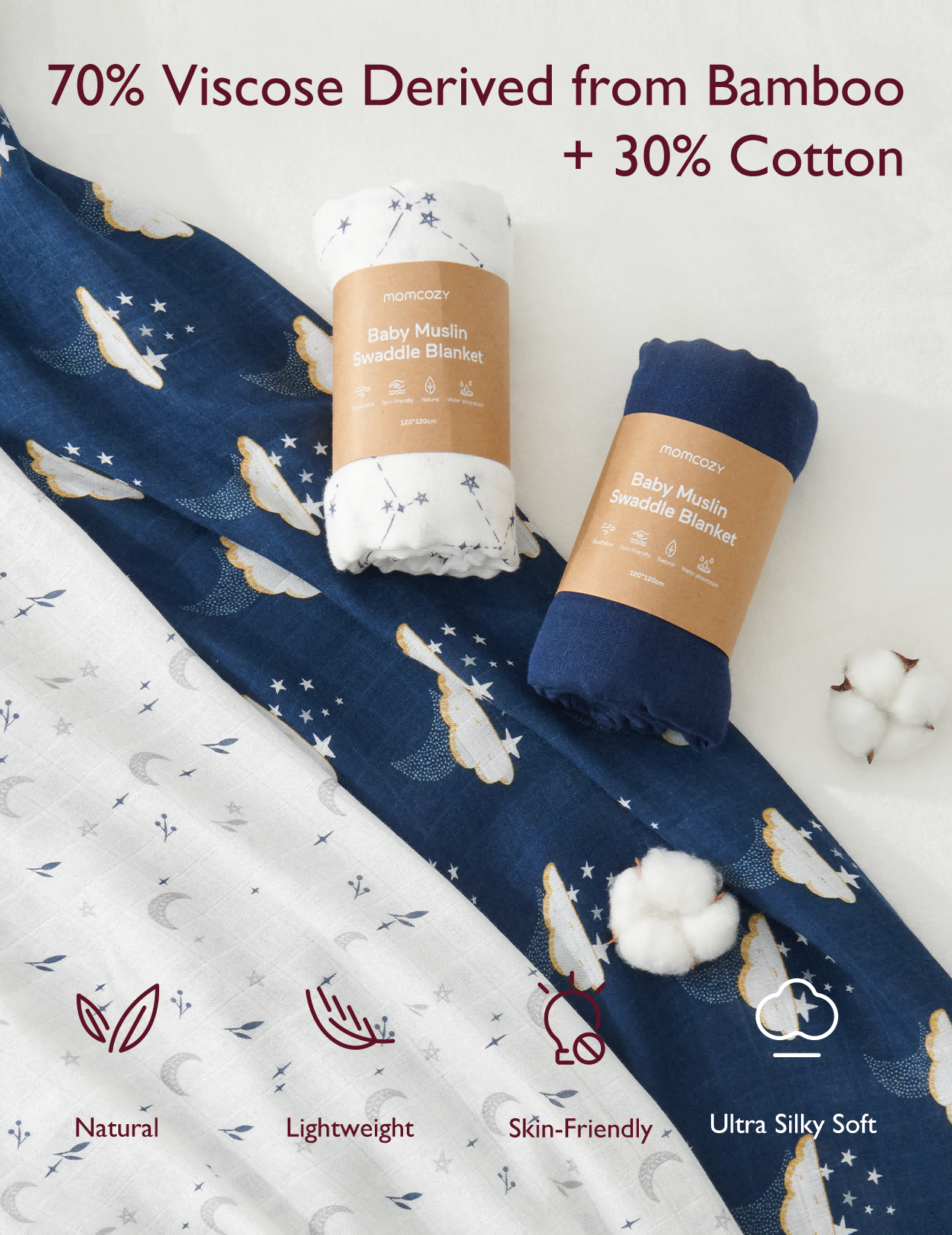 Momcozy Softness Swaddle Blankets - Midnight Star Clouds (4 Pack)
