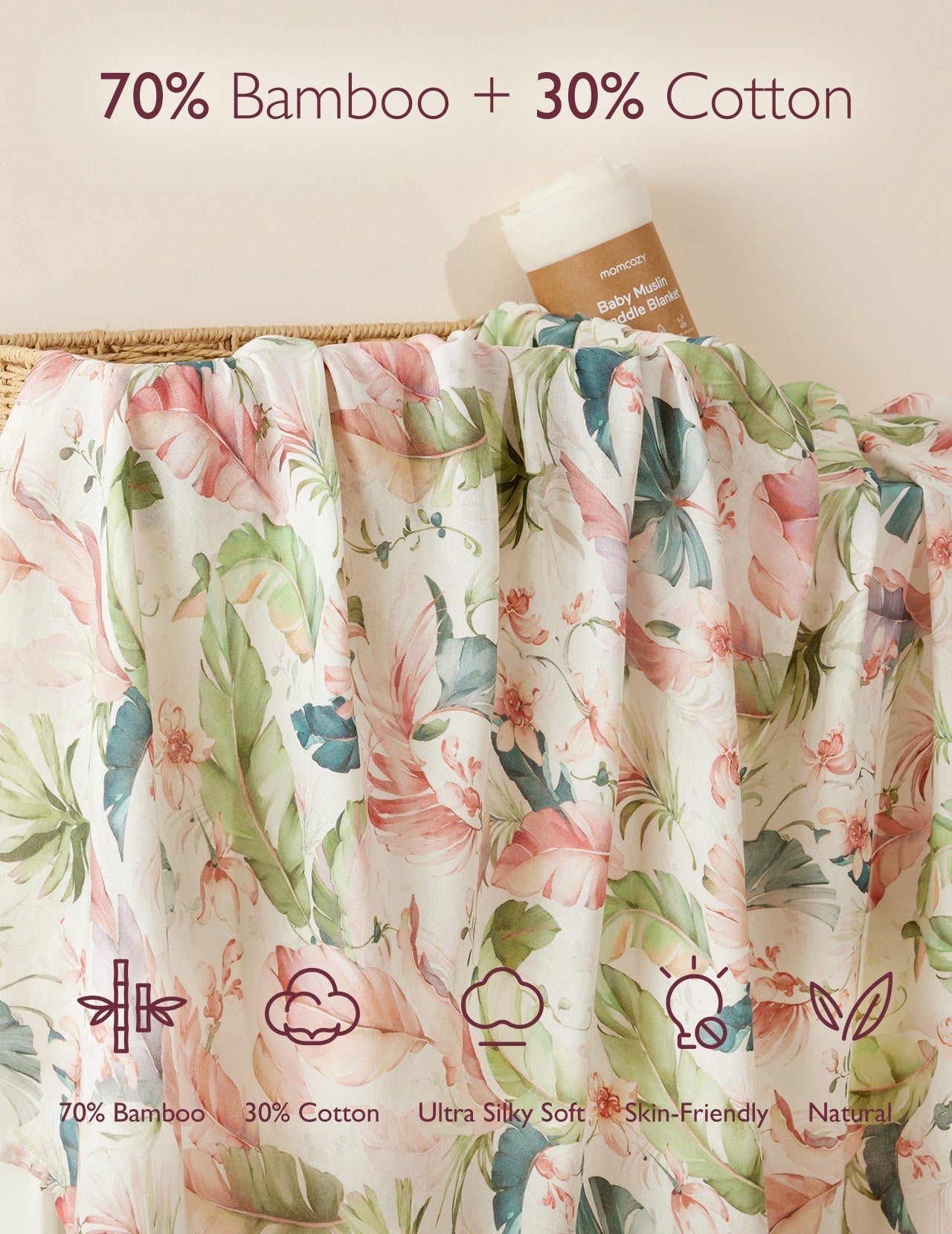 Momcozy Softness Swaddle Blankets - Flower Beige (2 Pack)