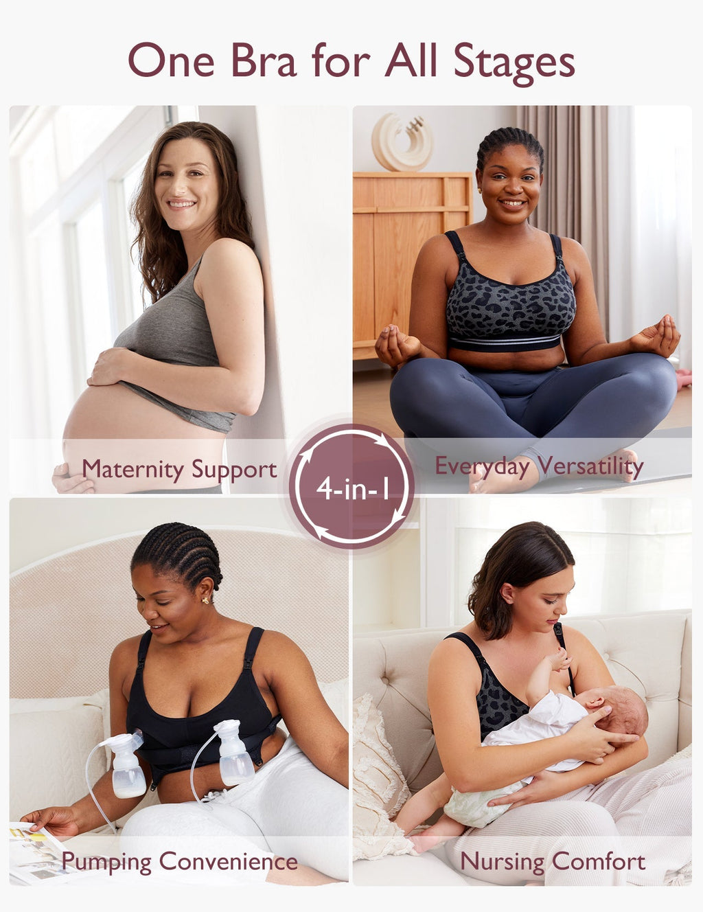 Ultra Soft Seamless Nursing Bra YN21 & DEX - 4-in-1 Hands Free Seamless Stretch Fabric Pumping Bra Bundle