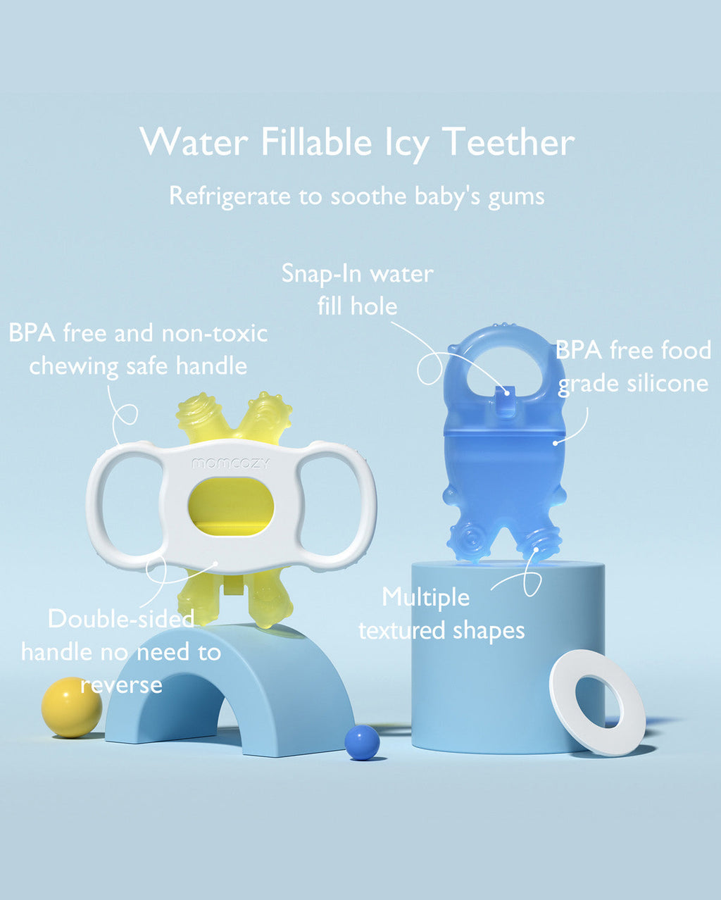 Momcozy Water Fillable Teether (Blue and Yellow 2 Pcs)