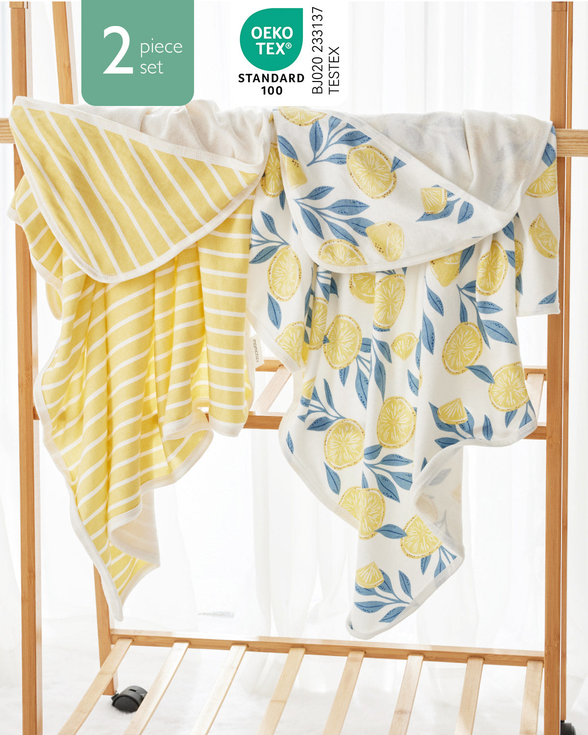 Momcozy Baby Hooded Towel - Lemon Leaves, 2-Pack