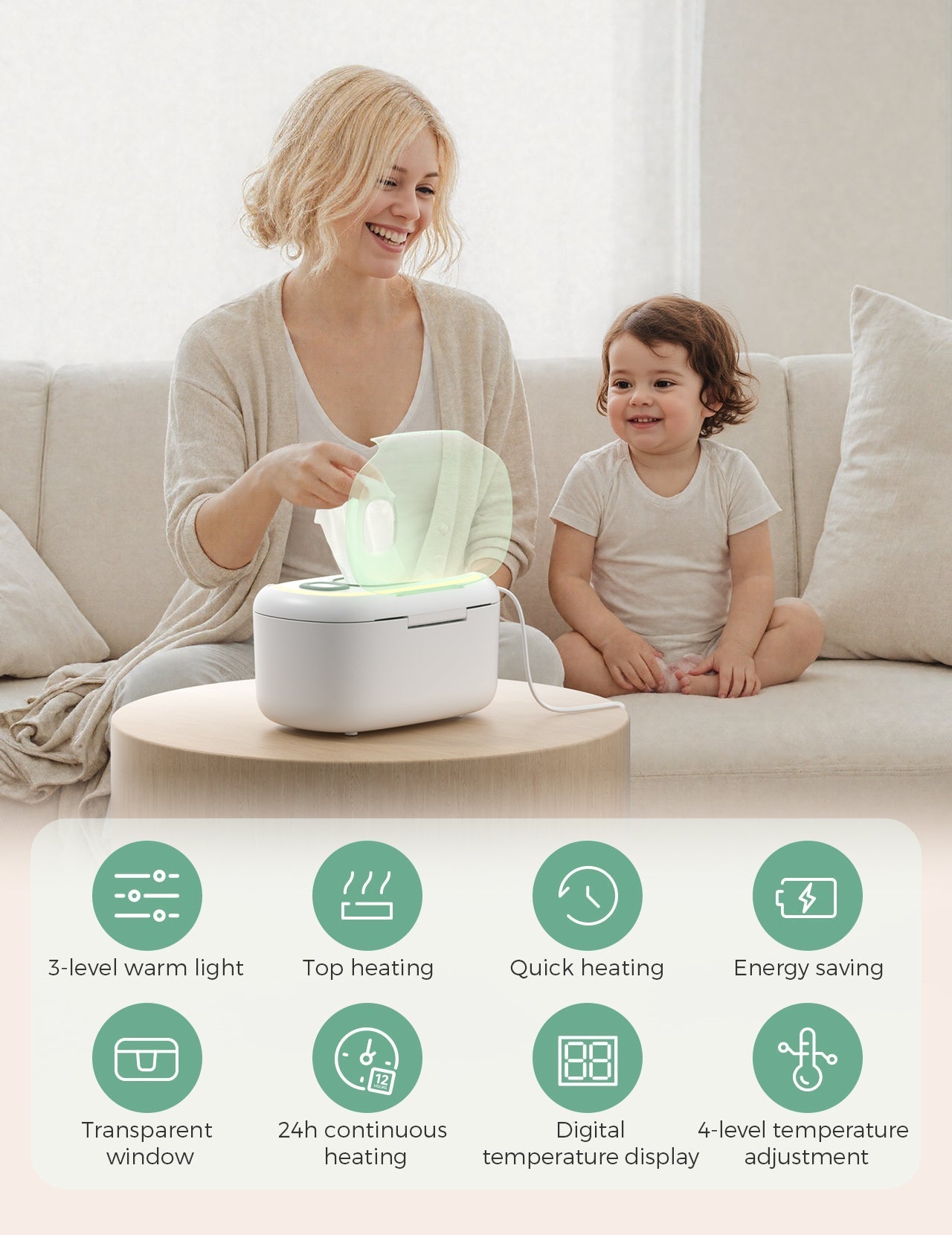 New Large Capacity Baby Wipe Warmer Compatible with 60-80pcs