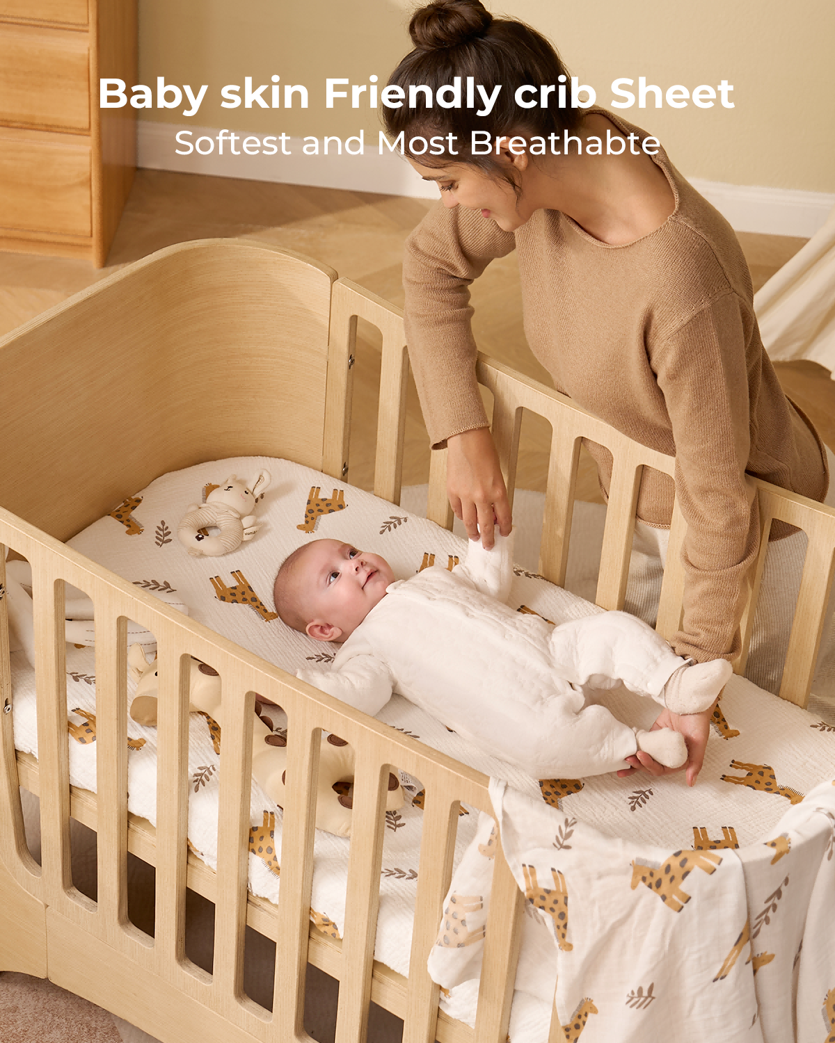 Momcozy Muslin Fitted Crib Sheets - 2 sizes - Bravery Giraffe