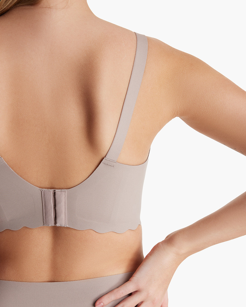 Taupe Jelly Strip Seamless Nursing Bra YN46 with scalloped band, adjustable straps & secure hook-and-eye for M9 Pump.
