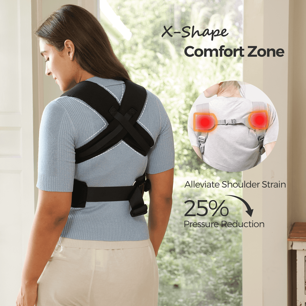 Momcozy WeeSnug Newborn Carrier, X-Shape design for comfort, alleviating shoulder strain and reducing pressure, baby carrier.