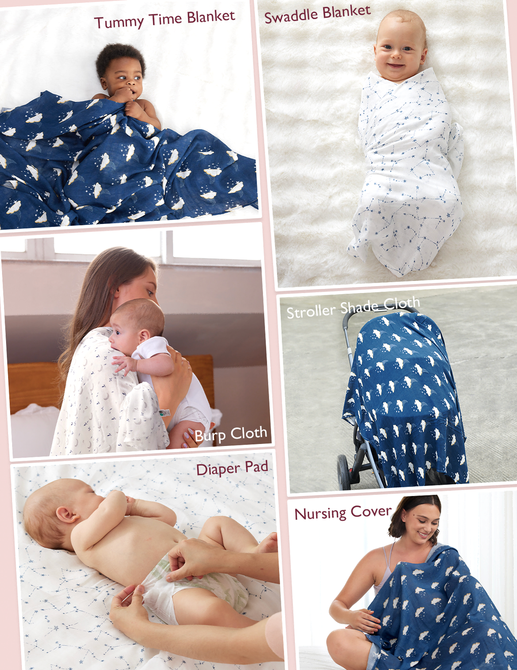Momcozy Softness Swaddle Blankets - Midnight Star Clouds (4 Pack)