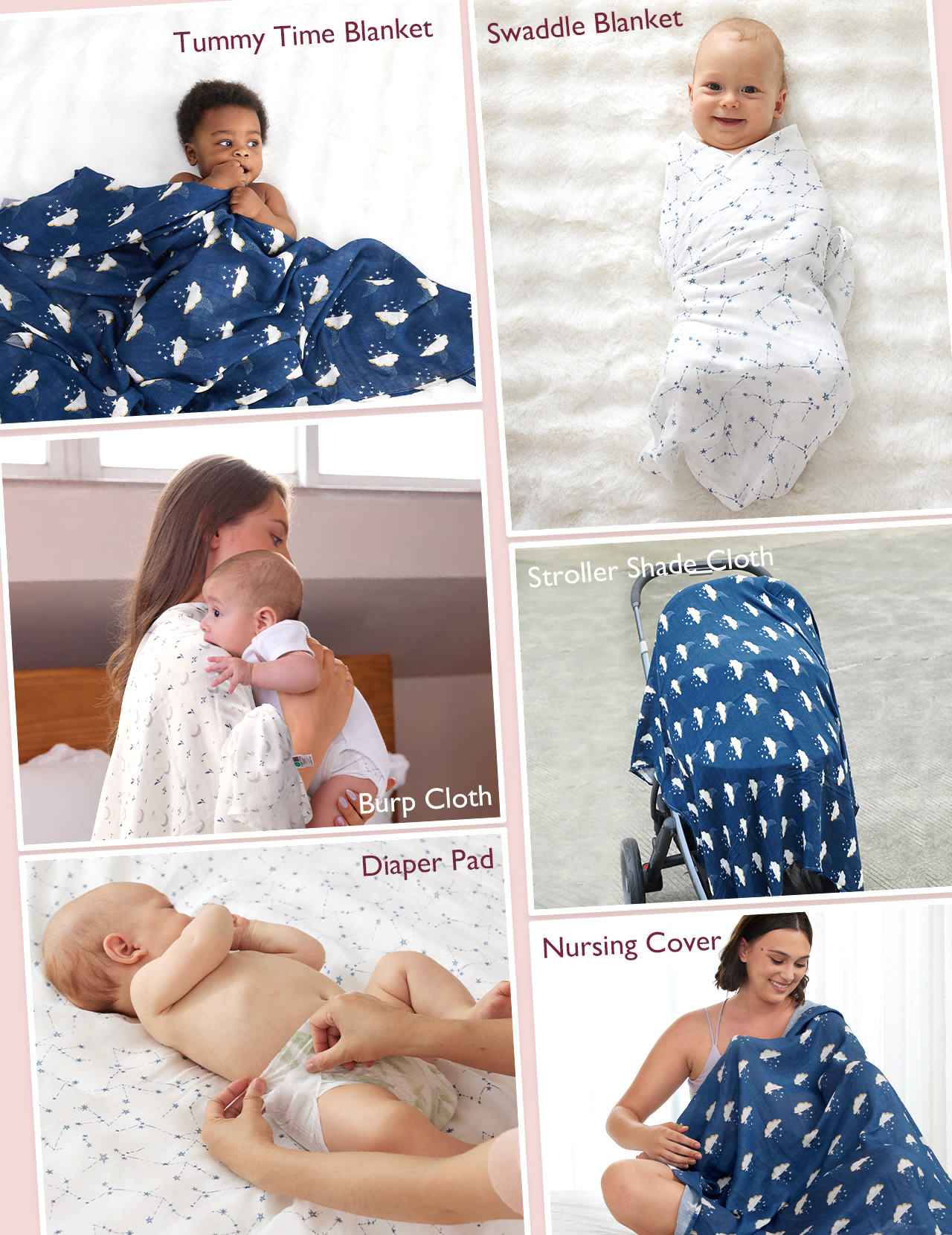 Momcozy Softness Swaddle Blankets - Midnight Star Clouds (4 Pack)
