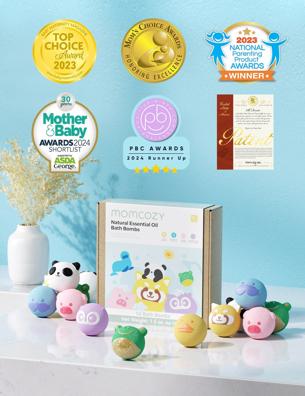 Momcozy Natural Essential Oil Bath Bombs with 7 Cute Animal Shapes(14 Pcs)