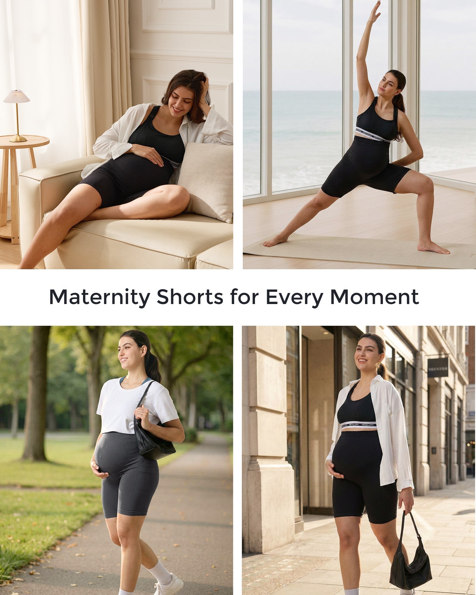 Momcozy Women's 6" Over Belly Maternity Biker Shorts with Pockets