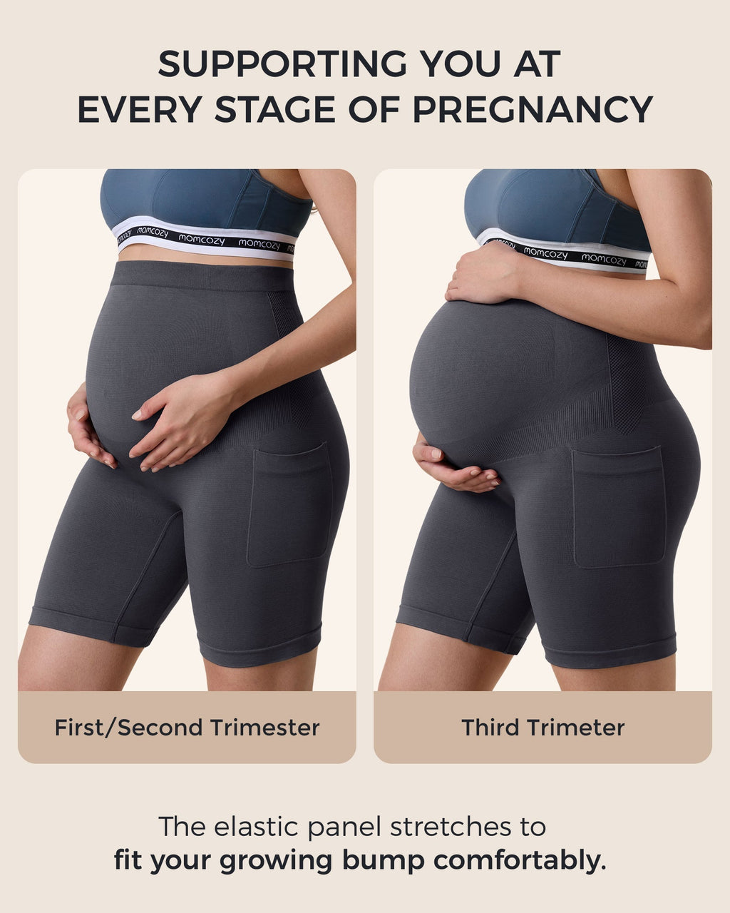 Momcozy Women's 6" Over Belly Maternity Biker Shorts with Pockets