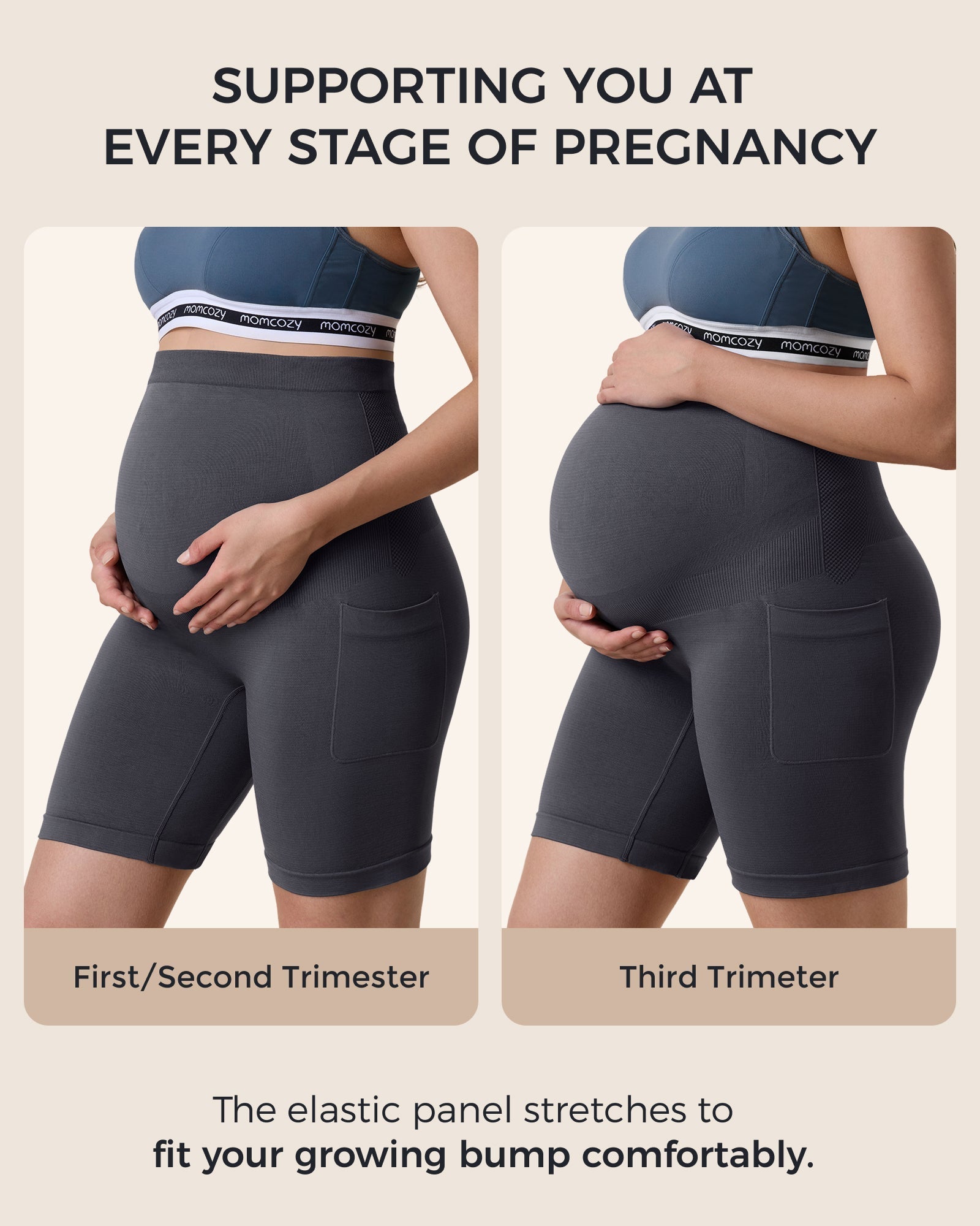 Momcozy Women's 6" Over Belly Maternity Biker Shorts with Pockets