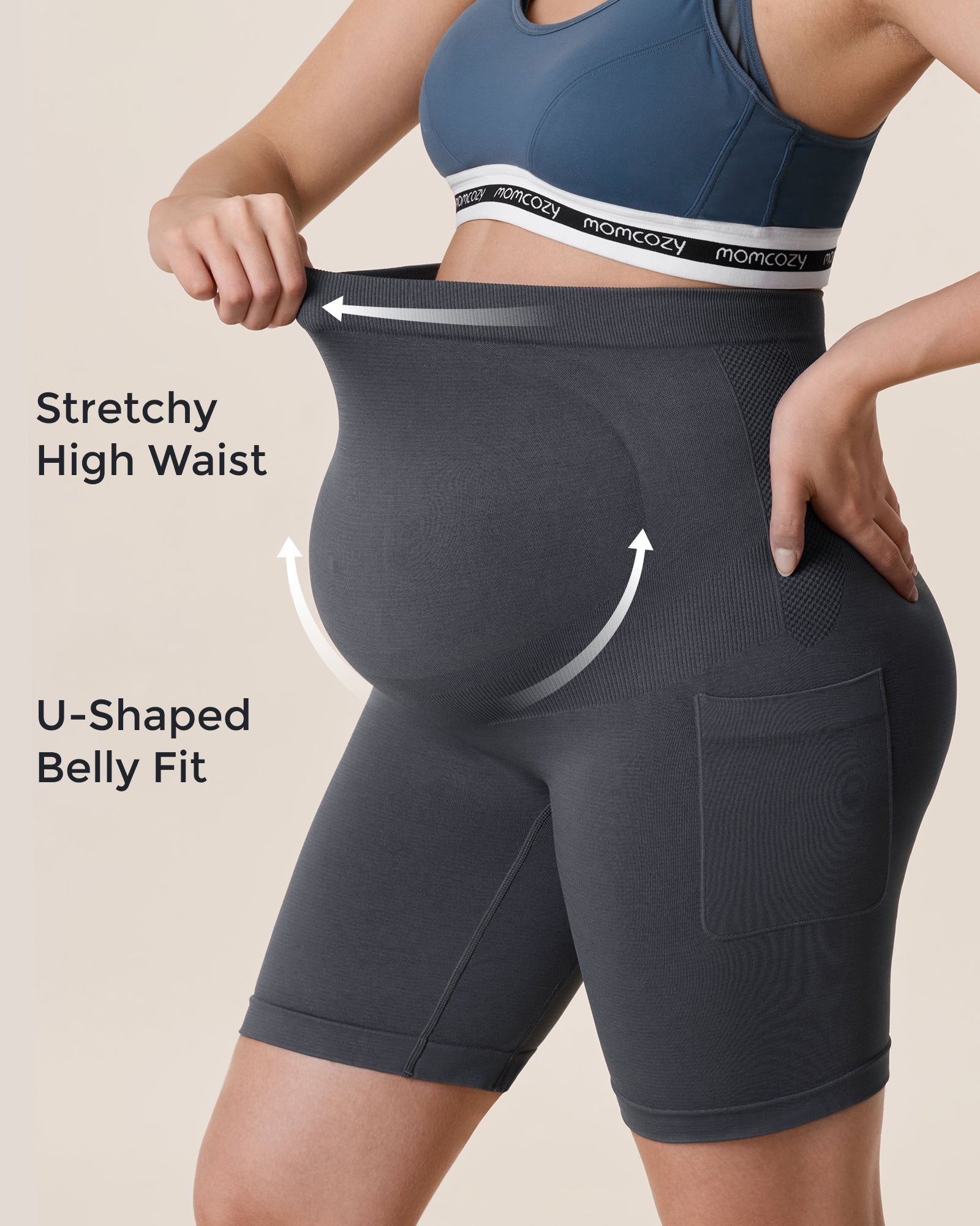 Momcozy Women's 6" Over Belly Maternity Biker Shorts with Pockets