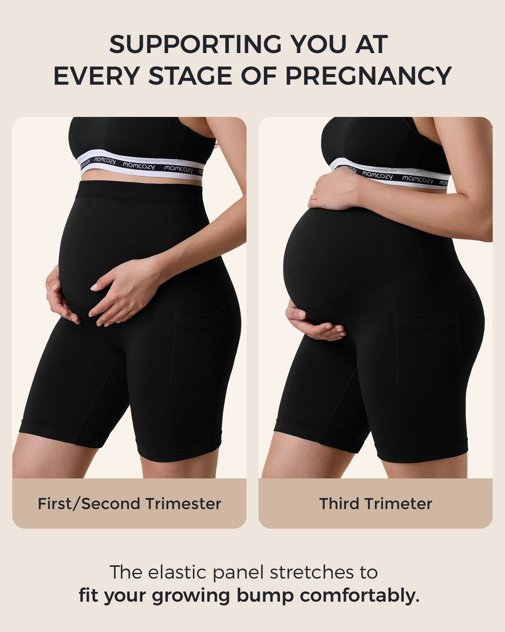 Momcozy Women's 6" Over Belly Maternity Biker Shorts with Pockets