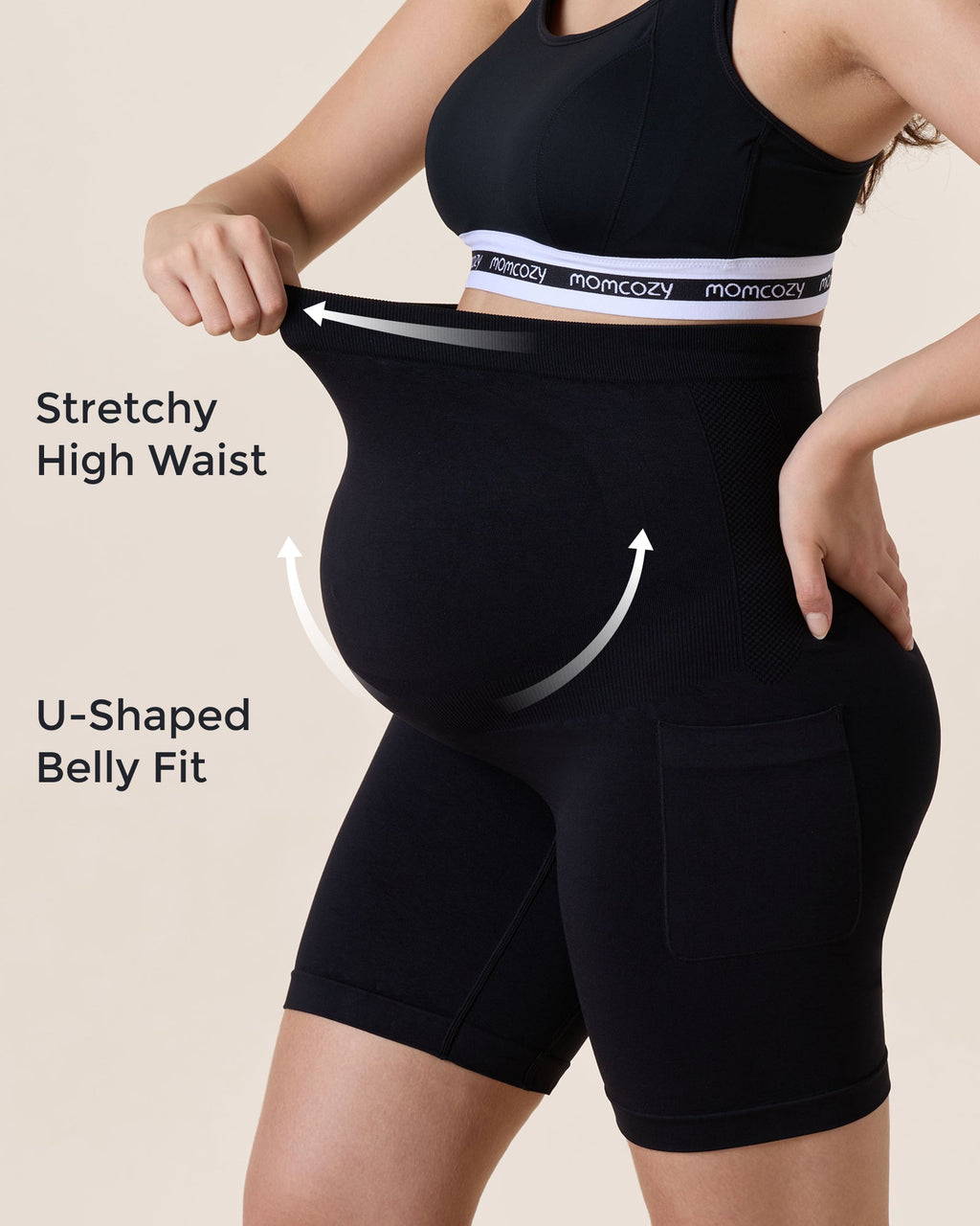 Momcozy Women's 6" Over Belly Maternity Biker Shorts with Pockets