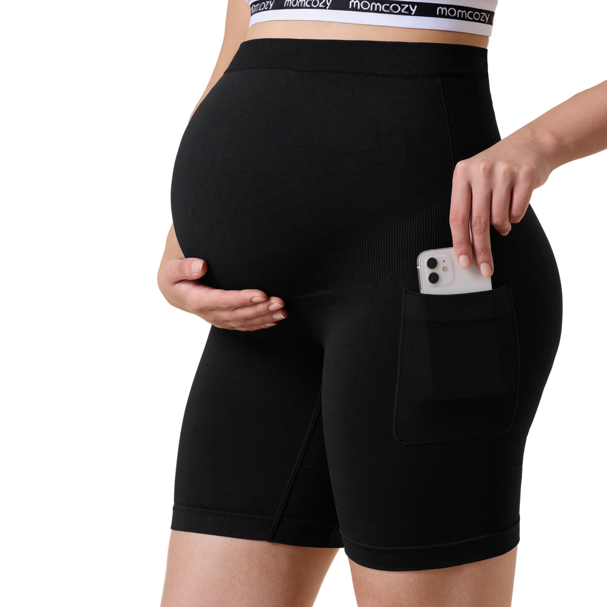 Momcozy Women's 6" Over Belly Maternity Biker Shorts with Pockets