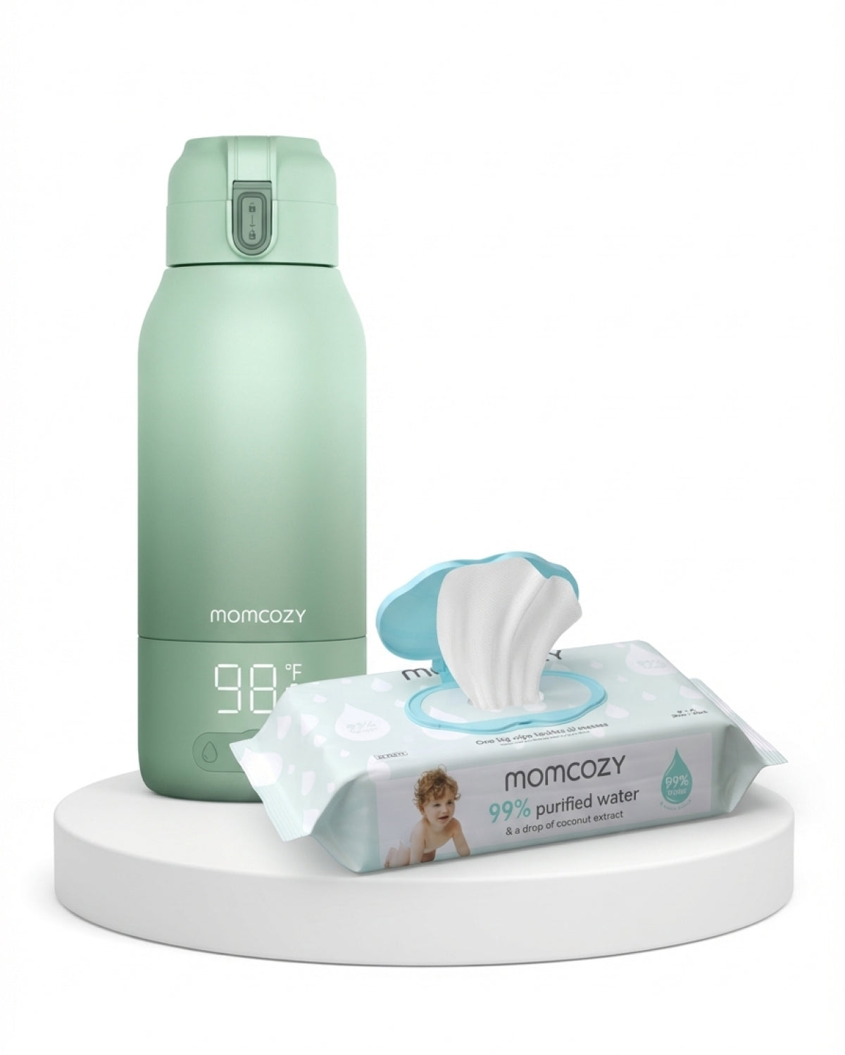 Portable Breast Milk Water Warmer & 99% Water Wipes Set