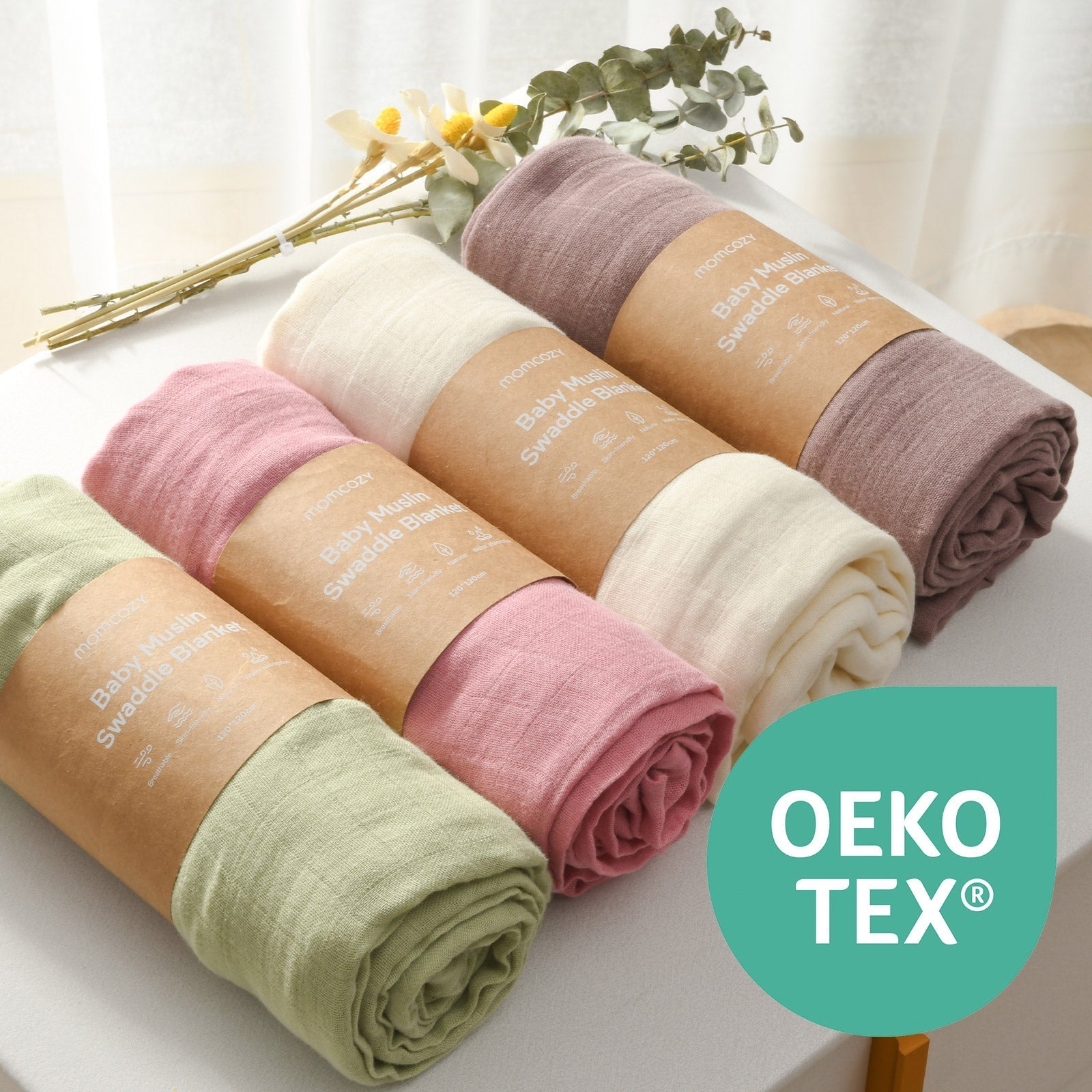 Momcozy Softness Swaddle Blankets - Light Green (4 Pack)